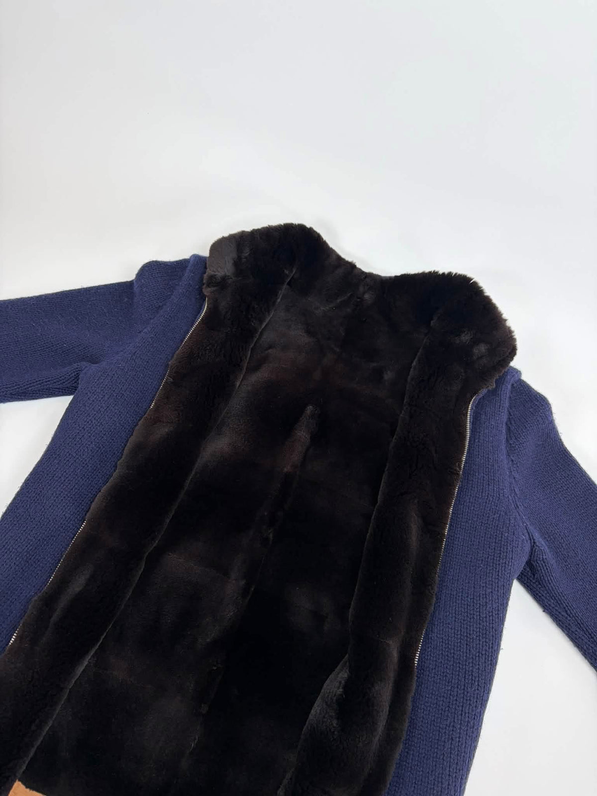 Italian Castorino Fur Cardigan Navy Blue / M
