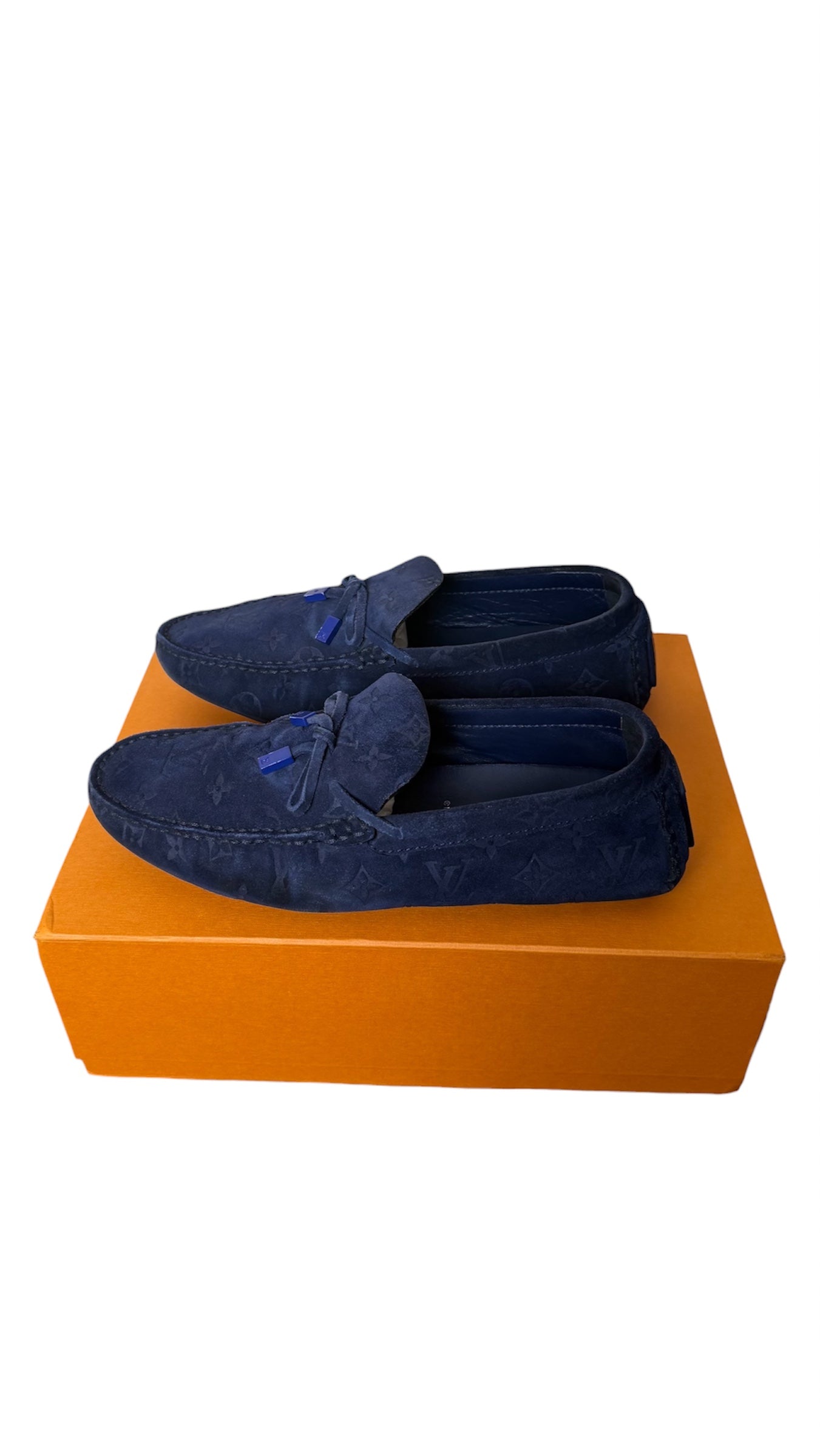 Louis Vuitton Suede Monogram Loafers Navy
