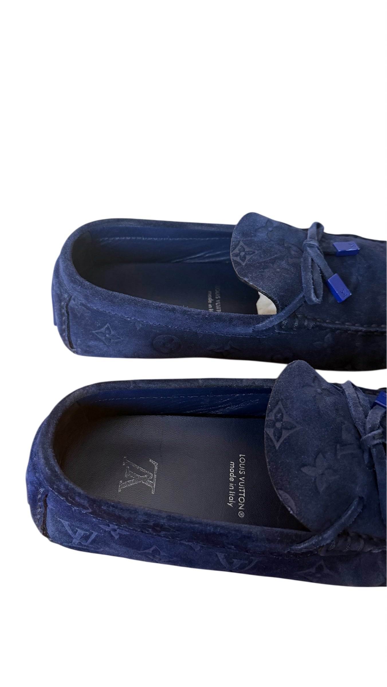 Louis Vuitton Suede Monogram Loafers Navy