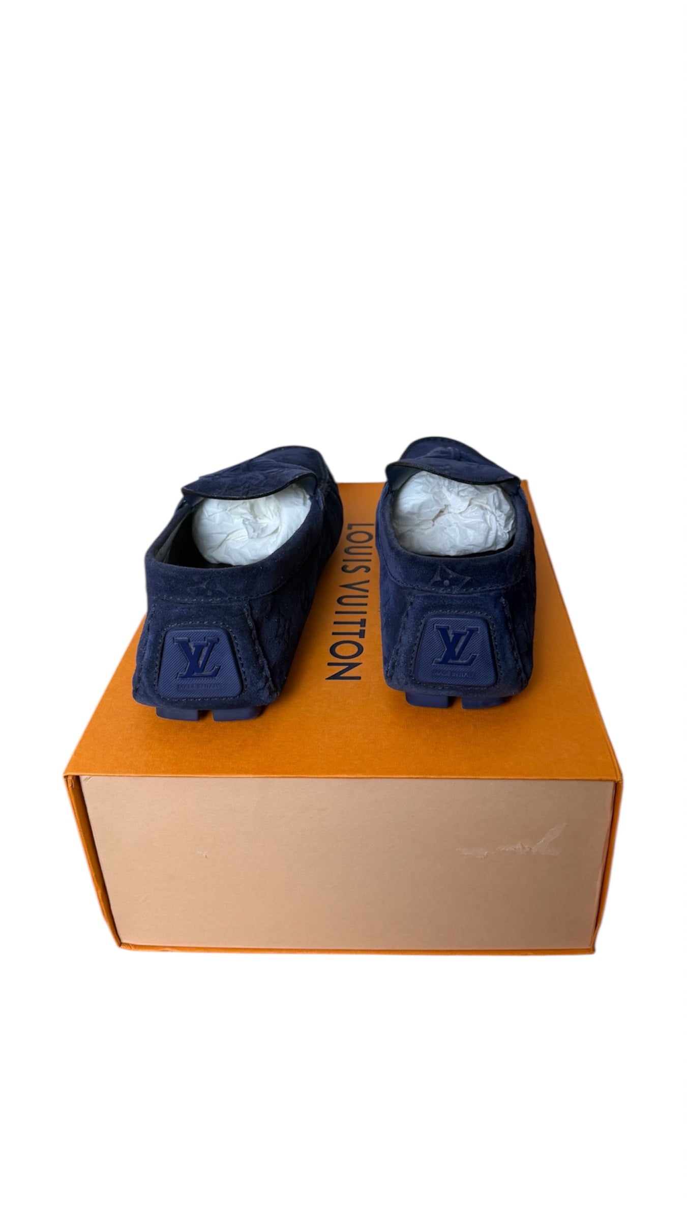 Louis Vuitton Suede Monogram Loafers Navy